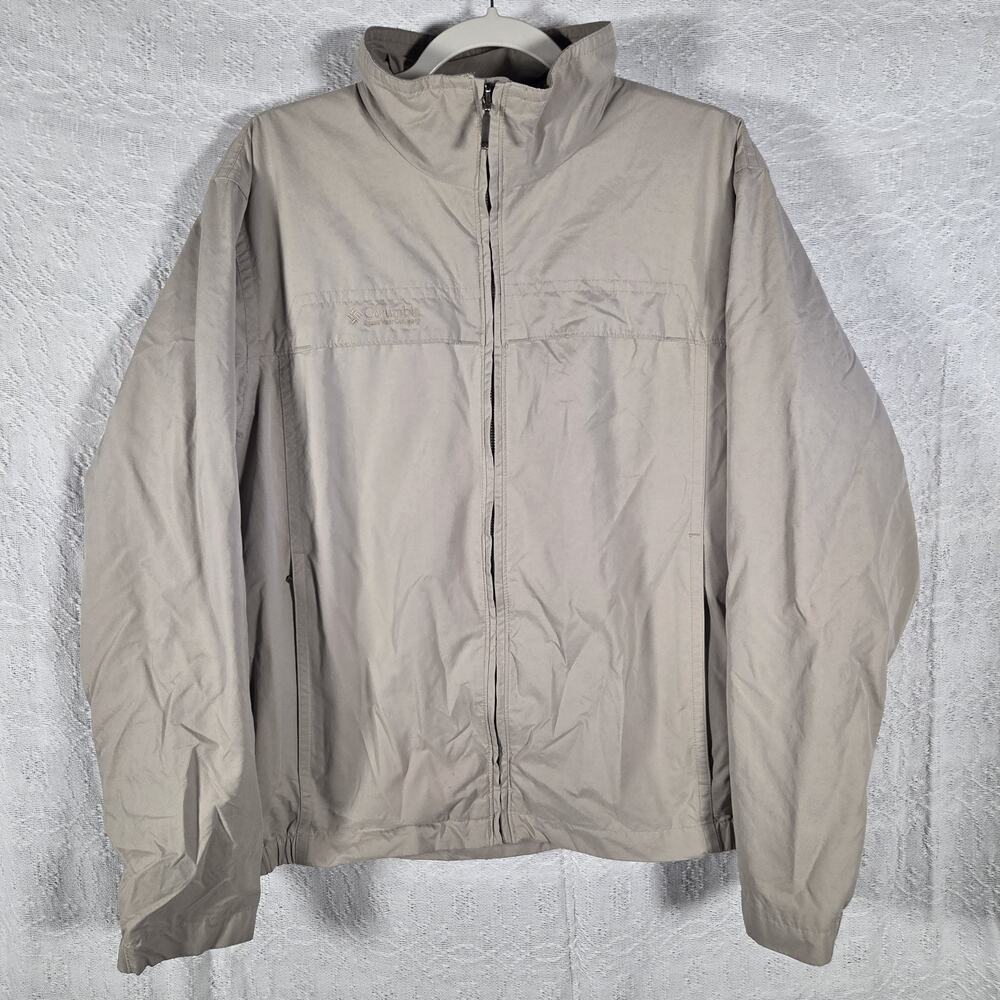 Columbia Windbreaker Jacket Mens Medium Beige Full Zip Lightweight Outdoor Hike